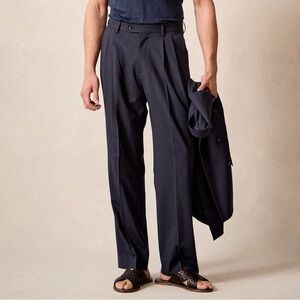 NWT 90s Y2K Emanuel Ungaro Navy Blue Pin Striped Pleated Wool Suit Pants 35